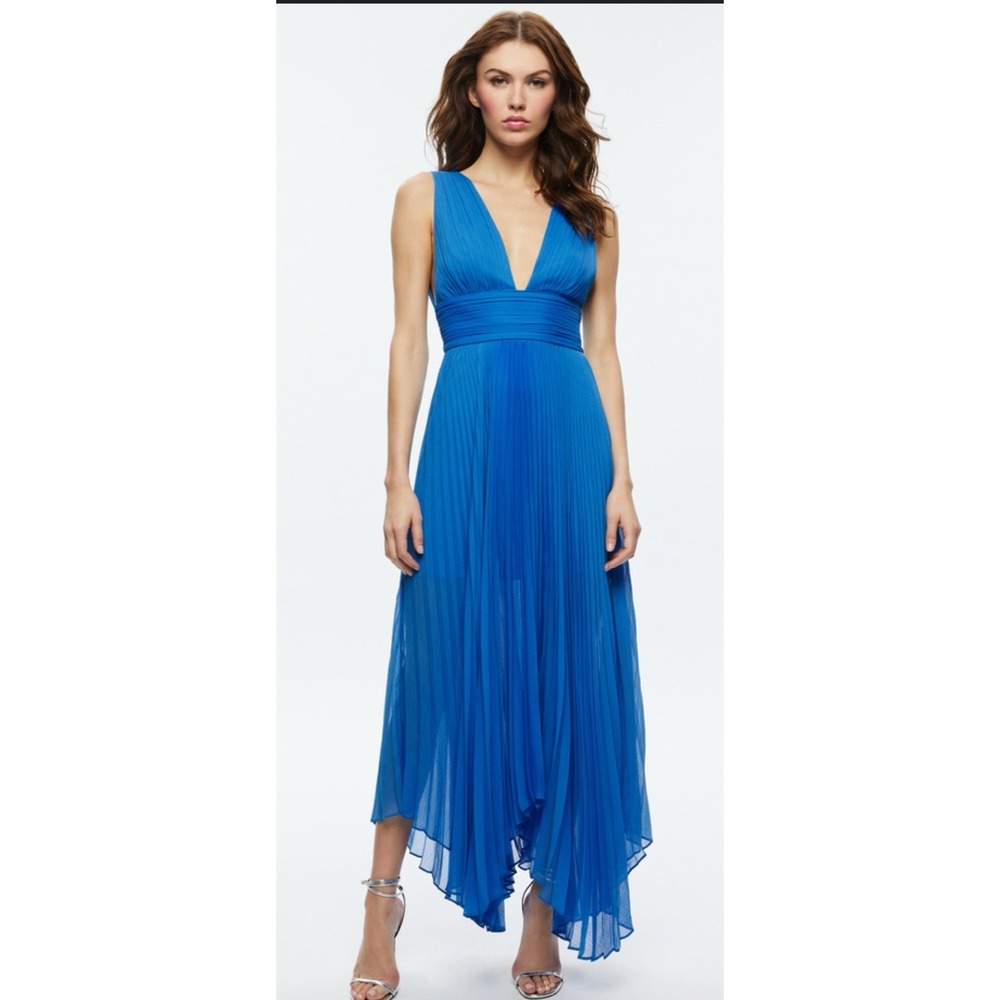 alice olivia ADRIANNA PLEATED MAXI DRESS In Blue Size 10. NWT $595